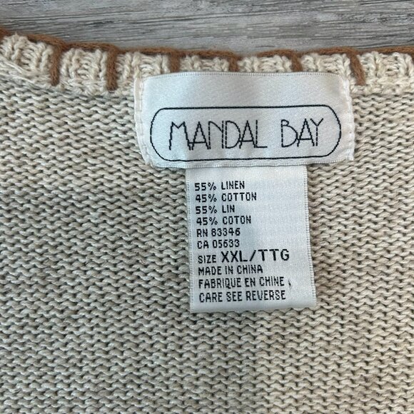 Mandal Bay Cotton Linen Beige Chicken Rooster Embroidered Cardigan Sweater B32 - Picture 2 of 5